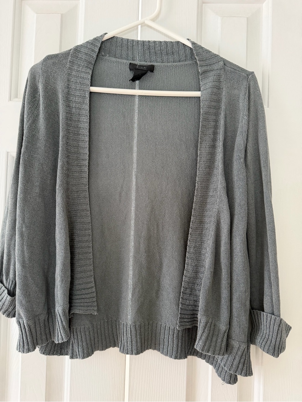 Frenchi Slate Gray Open-Front Ribbed Cardigan